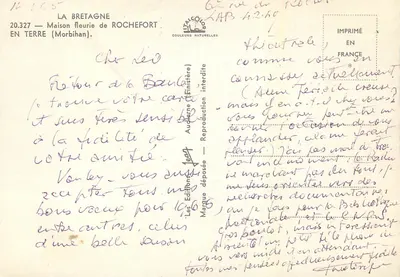 Casa fiorita di Rochefort — En Terre (Morbihan) — Le Edizioni Finistère, n. 20.327 — Verso