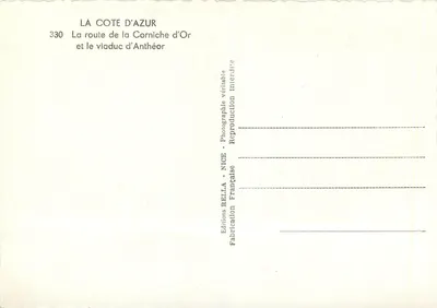 A estrada da Corniche d'Or e o viaduto de Anthéor — Éditions BELLA - NICE — Verso