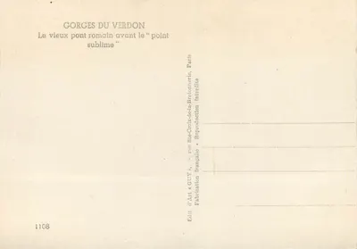 Góry Verdon — Stary rzymski most przed "punkt sublimny" — Édit. d'Art & GUY, Paryż, nr 1108 — Rewers