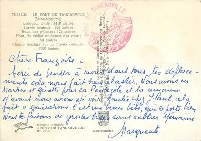 Ponte de Tancarville — Seine-Maritime — editor IRIS, n° 7013 — Verso