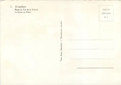 Gérardmer — Strada del Col de la Schlucht, La Roche du Diable — Foto Barin — Verso