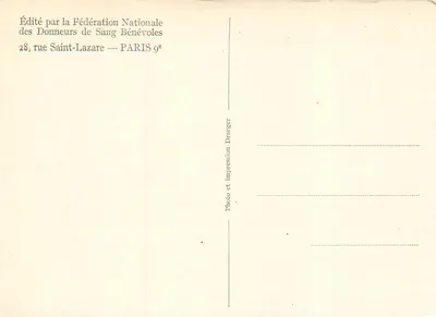 Relógio de areia com corações — apelo para doação de sangue — Editado pela Federação Nacional dos Doadores de Sangue Voluntários — Verso