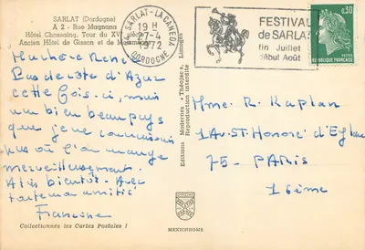 Sarlat-la-Canéda — Antigo Hotel de Gisson e de Mommages — IRIS — Verso