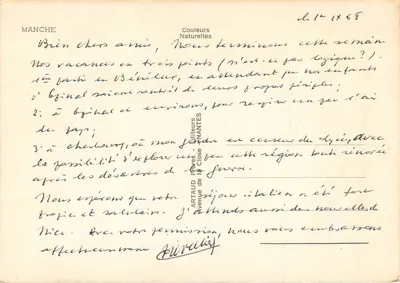 Manche 50 — Karta turystyczna z mapą i widokami — Wydawca ARTAUD Frères, NANTES — Rewers