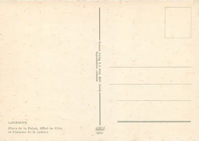Lausanne — Place de la Palud, Hôtel de Ville et Fontaine de la Justice — Rowesera-Verlag R. E. Weill, Zurich — Rewers