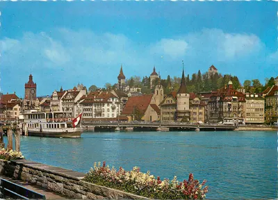 Vista de Lucerna — cidade e rio — editor A. Kiener, Schwanden GL, n° 543a