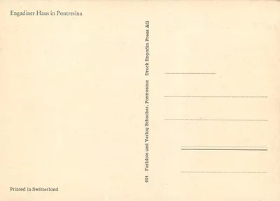 Engadiner Haus w Pontresina — Série 604 — Farbliole und Verlag Schocher, Pontresina — Rewers