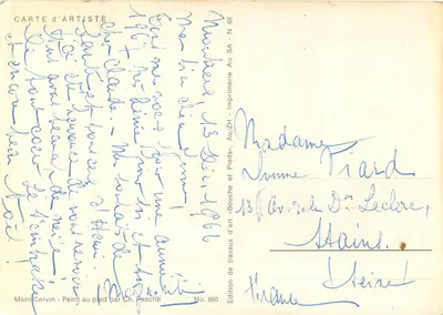 Matterhorn — zimowy widok z chaletami — G. Pasche, 64 — Rewers