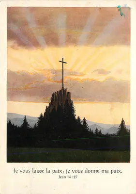 Cristo na cruz sobre rocha — texto bíblico João 14:27 — Edição Deriaz n°9935