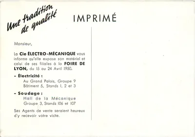 Motor elétrico — Cie Electro-Mécanique — GEM, 37 rue du Rocher, Paris (8e) — Verso