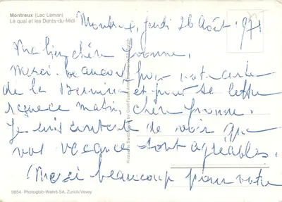 Montreux (Jezioro Genezewskie) — Plac i Dziewicze Szczyty — Photoglob-Wehrli SA, Zurich/Vevey, nr 9854 — Rewers