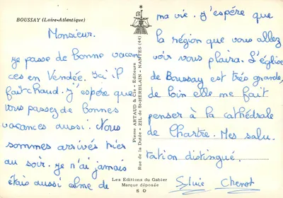Boussay — Locais e monumentos — Pierre Artaud & Cie, St-Herblain (44) — Verso