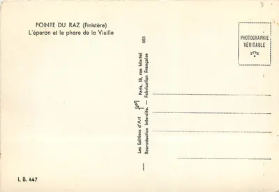 Pointe du Raz (Finistère) — Wzgórze i wieża morska La Vieille — Wydawnictwo Art, Paryż — Rewers
