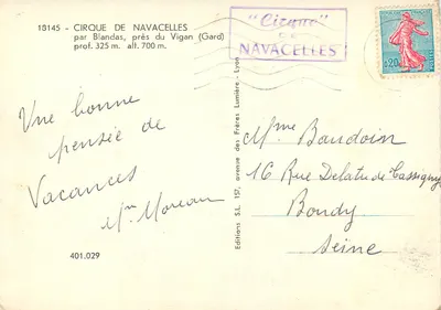 Circo de Navacelles — por Blandas, perto de Vigan (Gard) — Edições dos Irmãos Lumière, Lyon — Verso