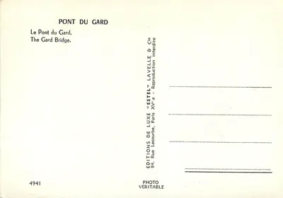 Ponte du Gard — Aqueduto romano — Editor Estel, n° 4941 — Verso