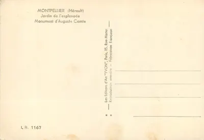 Montpellier (Hérault) — Jardin de l'Esplanade — Monument d'Auguste Comte — Éditions d'Art 'YVON', Paris — Rewers