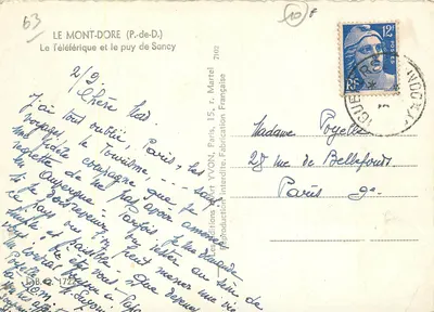 Mont-Dore (P.-de-D.) — Teleferyk i puy de Sancy — Wydawnictwo Art Yvon, 7102 — Rewers