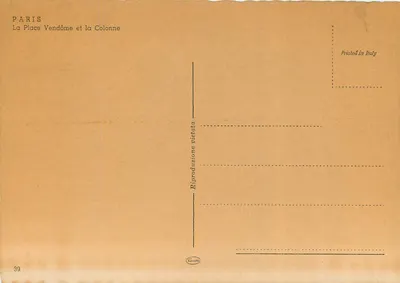 Paris - Place Vendôme e a Coluna — editor Carami, n° 39 — Verso