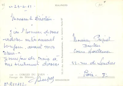 Gorges do Tarn — Passagem dos Détroits — REAL-PHOTO, 10e Cie des Arts Photomécaniques, Paris — Verso