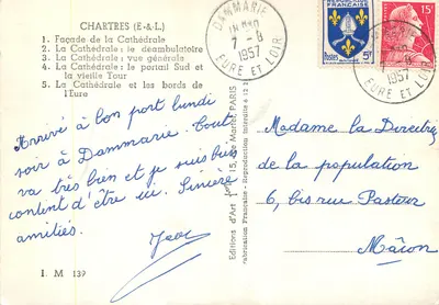 Chartres — Katedra — Wydawnictwo Sztuki Francuskiej, n° I.M. 139 — Rewers