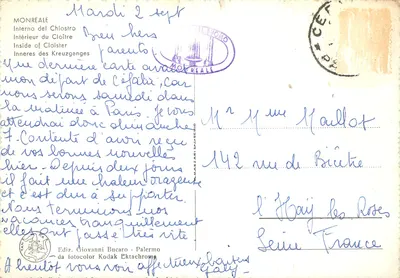 Monreale — Wnętrze klasztoru — Wyd. Giovanni Bucaro - Palermo — Rewers