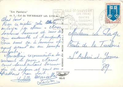 Bilhete postal antigo Col du Tourmalet — Vista do col e do refúgio — Editor CIM — Verso