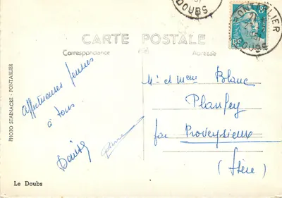 Widok rzeki Doubs — Las i brzeg — Fot. Stainacre-Pontarlier — Rewers