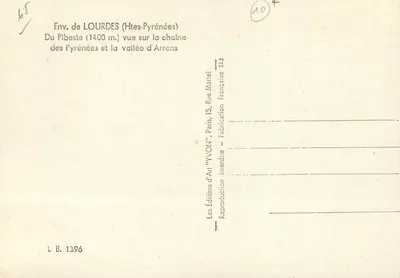 Widok z Pibeste (1400 m) — ok. Lourdes (Htes-Pyrénées) — Wydawnictwo Sztuki 'YVYON' — Rewers