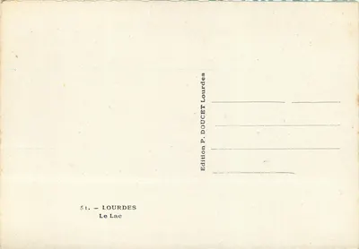 Jezioro w Lourdes — widok panoramiczny — Wydawnictwo P. DOUCET Lourdes, nr 51 — Rewers