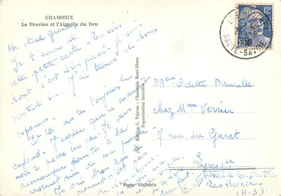 O Prarion e a Agulha do Dru — Chamonix — Edição G. Tairraz — Verso