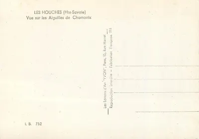 Les Houches (Hte-Savoie) — Widok na Aiguilles de Chamonix — Wydawnictwo Sztuki 'YVON', Paryż — Rewers