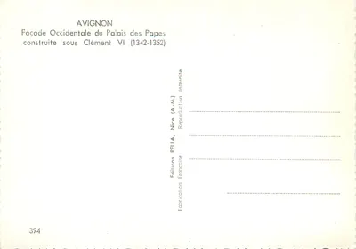 Avignon — Façade Occidentale du Palais des Papes — Éditions Rella, Nice — Rewers
