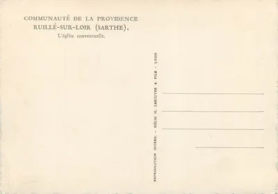 Bilhete postal moderno Comunidade da Providência Ruille-sur-Loir Sarthe A Igreja conventual — Verso