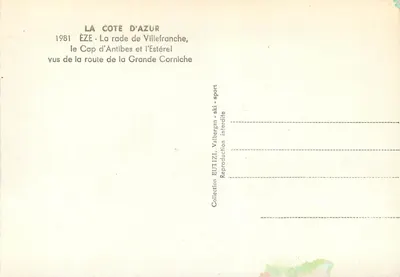 Vista de Èze — A baía de Villefranche e o Cabo de Antibes — Editor Rella — Verso