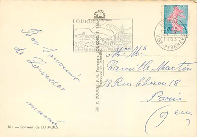 Lourdes — Souvenir de Lourdes — Wyd. P. Doucet, nr 201 — Rewers