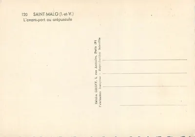 Saint-Malo (Il-et-V.) — O antigo porto ao crepúsculo — Edição GREFF, Paris — Verso