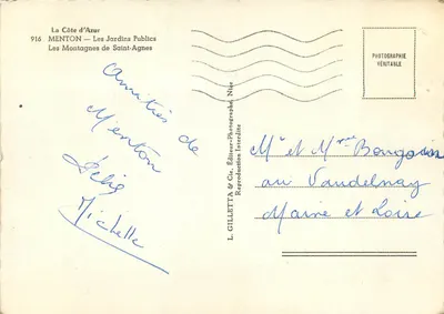 Menton — Ogrody Publiczne — Góry Świętej Agnieszki — L. Gilletta & Cie — Rewers