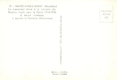 Sainte-Anne-d'Auray — Monument aos mortos pela Patria (1914-1918) — Editor Gaby, Nantes — Verso