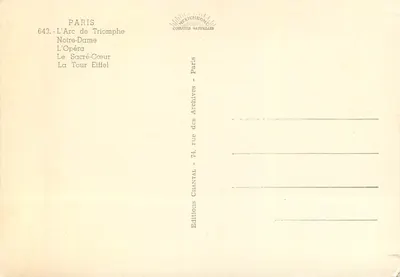 Paris — Arco do Triunfo, Notre-Dame, Ópera, Sacré-Cœur, Torre Eiffel — Éditions Mexichrome — Verso