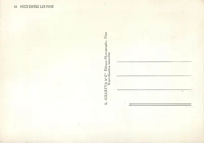Nice między sosnami — widok portu i fara — L. Gilletta & Cie, Nice — Rewers