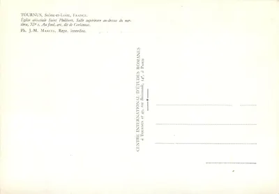 Tournus, Saône-et-Loire, Francja — Katedra Abbatii św. Filipa, górsza sala powyżej nartheksu, XIX w. — Ph. J.-M. Marcel — Rewers