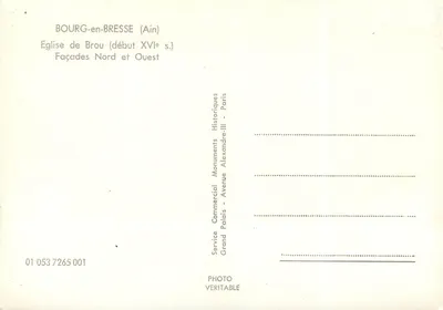 Bourg-en-Bresse (Ain) — Katedra Brou (początek XVI wieku) — Façady Północna i Zachodnia — Wydział Komercyjny Zabytków, Wielki Pałac, Paryż — Rewers