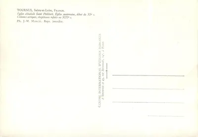 Tournus, Saône-et-Loire, Francja — Kościół abbatii św. Filipa, podziemny kościół z początku XI wieku, antyczne kolumny, odnowione kapitale XIX wieku — Ph. J.-M. Marcel — Rewers