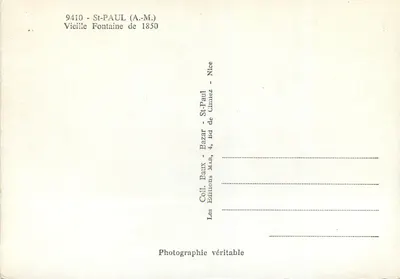 St-Paul (A.-M.) — Stara fontanna z 1850 — Wydawnictwo Baux, Nice — Rewers