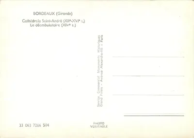 Bordeaux (Gironde) — Catedral de São André, O ambulatório (séculos XII a XVI) — Serviço Comercial Monumentos Históricos Grand Palais - Avenida Alexandre-III - Paris — Verso