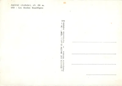 Jaujac (Ardèche) — As Rochas Basálticas — Combier Imp. Macon (S.-et-L.) — Verso