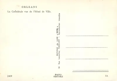Orléans — Katedra widziana z Hotel de Ville — Wydawnictwo LUXE d'Estel — Rewers