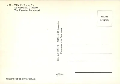 Vimy (P.-de-C.) — O Memorial Canadense — Imprensa da Europa, 57, Pierron — Verso