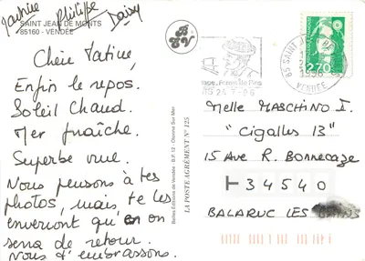 Saint-Jean-de-Monts — praia e edifícios — Edições da Posta Agrément N° 125 — Verso