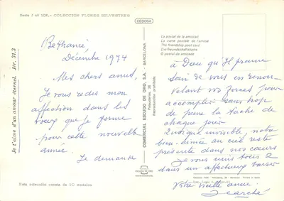 Arranjo floral — magnólia e penas vermelhas — Editor ESCUDO DE ORO, S.A., série J n°102 — Verso